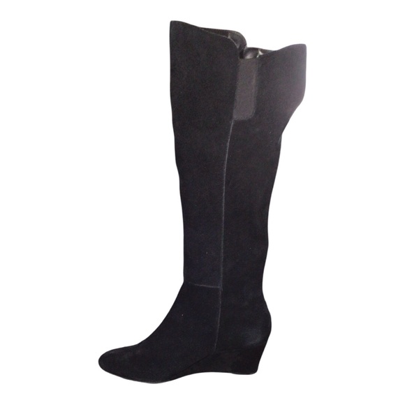 Anne Klein Black Leather Knee High Boots with Wedge Heel size 10 - Picture 1 of 7
